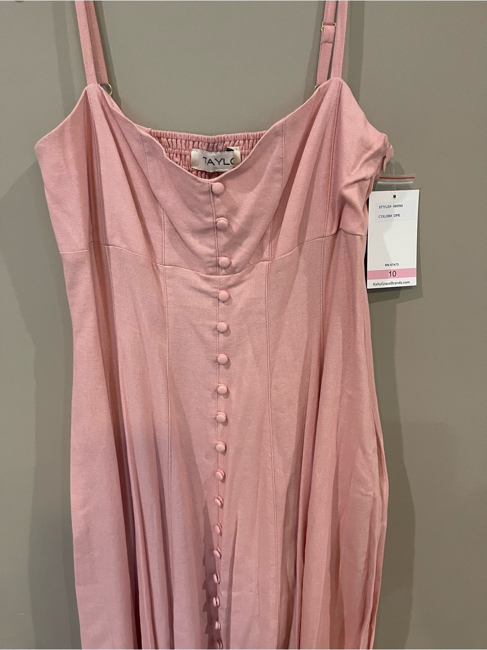 Taylor Pink Midi Dress with Front Buttons - Picture 3 of 6